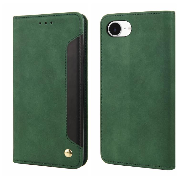 For iPhone 16e Skin Feel Splicing Leather Phone Case(Green) - iPhone 16e Cases by buy2fix | Online Shopping UK | buy2fix