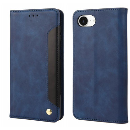 For iPhone 16e Skin Feel Splicing Leather Phone Case(Blue) - iPhone 16e Cases by buy2fix | Online Shopping UK | buy2fix