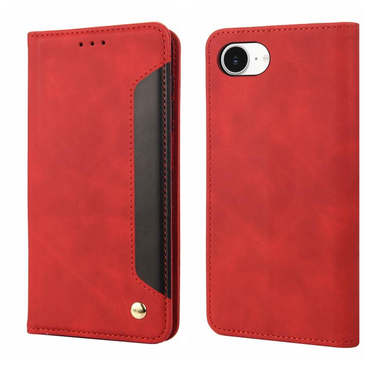 For iPhone 16e Skin Feel Splicing Leather Phone Case(Red) - iPhone 16e Cases by buy2fix | Online Shopping UK | buy2fix