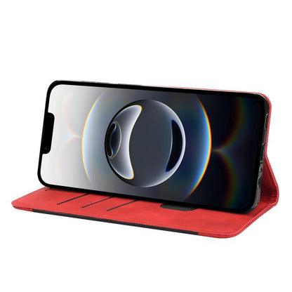 For iPhone 16e Skin Feel Splicing Leather Phone Case(Red) - iPhone 16e Cases by buy2fix | Online Shopping UK | buy2fix