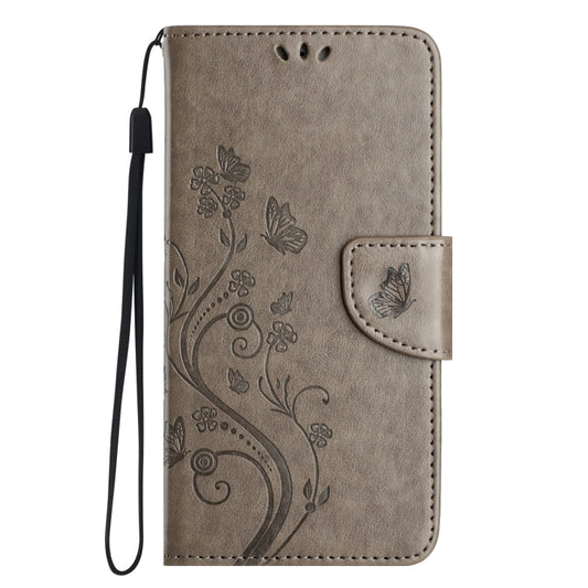 For iPhone 16 Pro Butterfly Flower Pattern Flip Leather Phone Case(Grey) by buy2fix