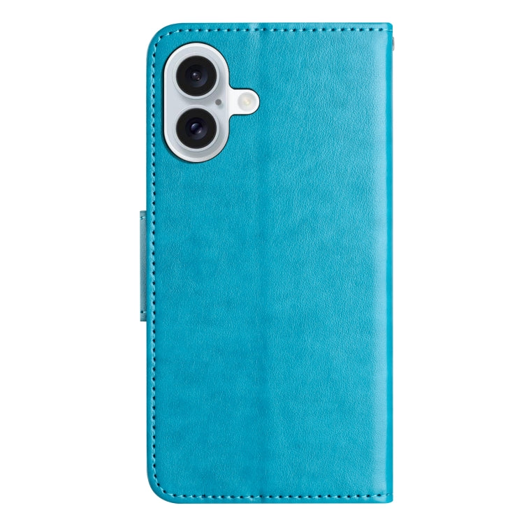 For iPhone 16 Plus Butterfly Flower Pattern Flip Leather Phone Case(Blue) - iPhone 16 Plus Cases by buy2fix | Online Shopping UK | buy2fix