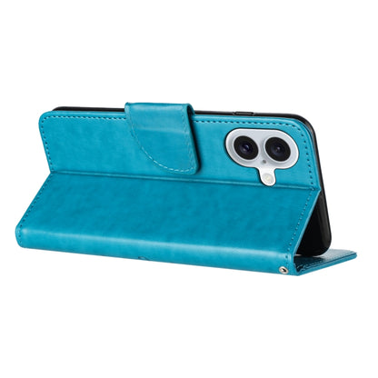 For iPhone 16 Plus Butterfly Flower Pattern Flip Leather Phone Case(Blue) - iPhone 16 Plus Cases by buy2fix | Online Shopping UK | buy2fix