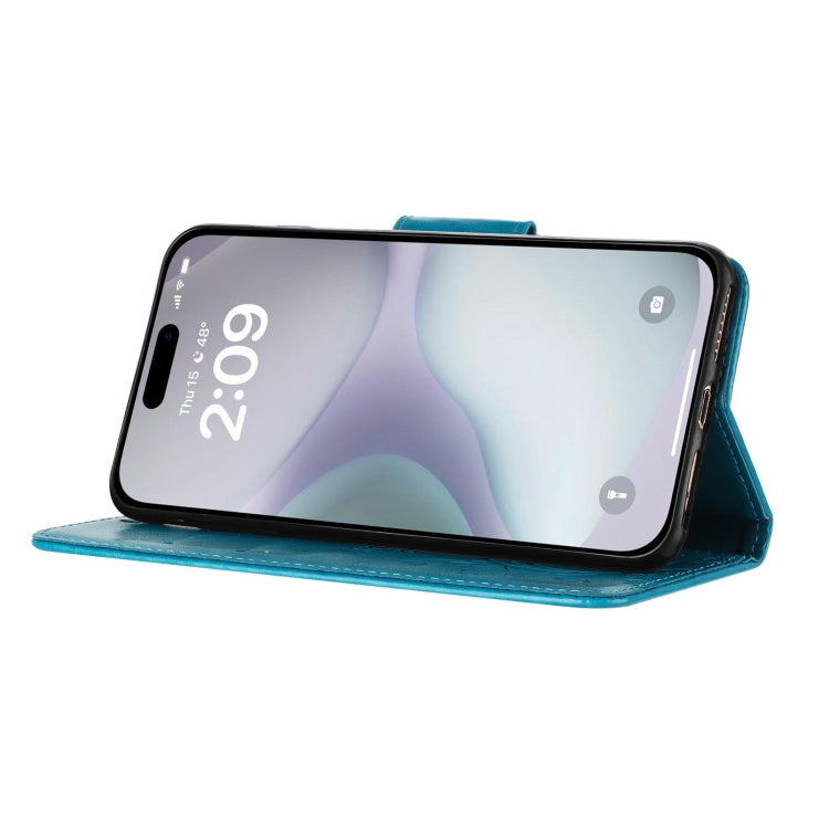 For iPhone 16 Plus Butterfly Flower Pattern Flip Leather Phone Case(Blue) - iPhone 16 Plus Cases by buy2fix | Online Shopping UK | buy2fix