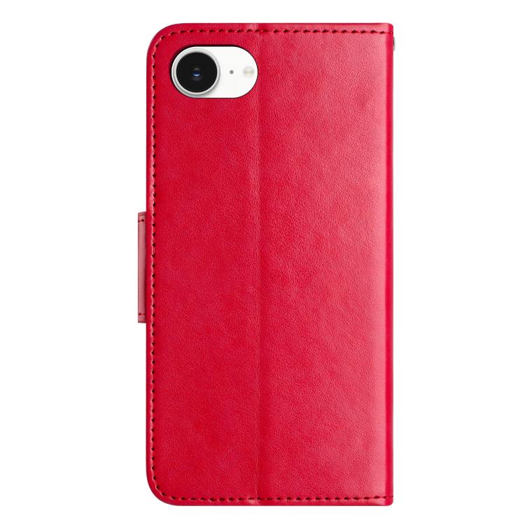 For iPhone 16e Butterfly Flower Pattern Flip Leather Phone Case(Red) - iPhone 16e Cases by buy2fix | Online Shopping UK | buy2fix