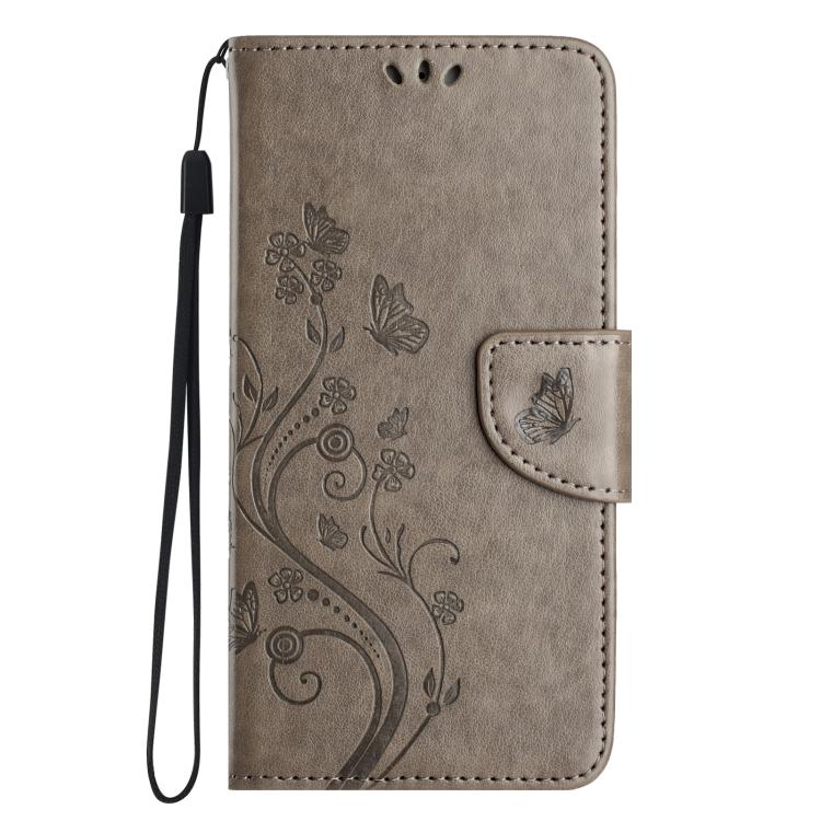 For iPhone 16e Butterfly Flower Pattern Flip Leather Phone Case(Grey) - iPhone 16e Cases by buy2fix | Online Shopping UK | buy2fix