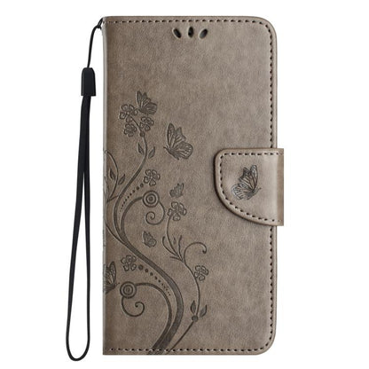 For iPhone 16e Butterfly Flower Pattern Flip Leather Phone Case(Grey) - iPhone 16e Cases by buy2fix | Online Shopping UK | buy2fix