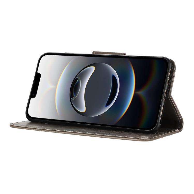 For iPhone 16e Butterfly Flower Pattern Flip Leather Phone Case(Grey) - iPhone 16e Cases by buy2fix | Online Shopping UK | buy2fix