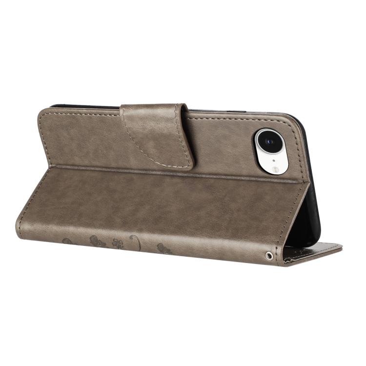 For iPhone 16e Butterfly Flower Pattern Flip Leather Phone Case(Grey) - iPhone 16e Cases by buy2fix | Online Shopping UK | buy2fix