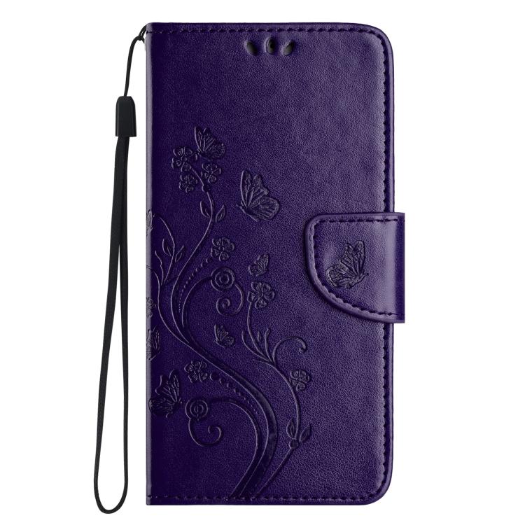 For iPhone 16e Butterfly Flower Pattern Flip Leather Phone Case(Dark Purple) - iPhone 16e Cases by buy2fix | Online Shopping UK | buy2fix
