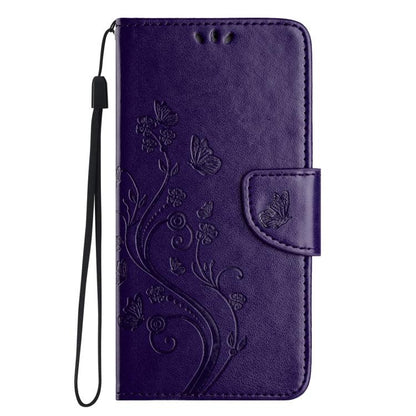 For iPhone 16e Butterfly Flower Pattern Flip Leather Phone Case(Dark Purple) - iPhone 16e Cases by buy2fix | Online Shopping UK | buy2fix