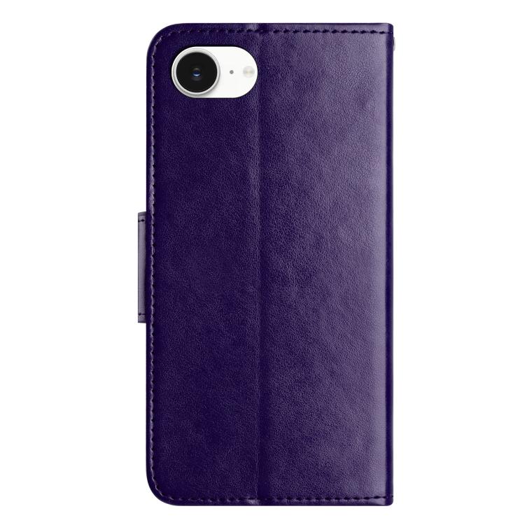 For iPhone 16e Butterfly Flower Pattern Flip Leather Phone Case(Dark Purple) - iPhone 16e Cases by buy2fix | Online Shopping UK | buy2fix