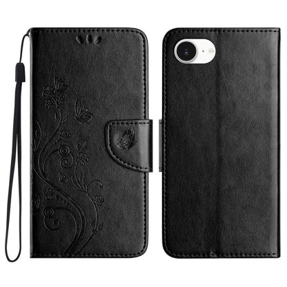 For iPhone 16e Butterfly Flower Pattern Flip Leather Phone Case(Black) - iPhone 16e Cases by buy2fix | Online Shopping UK | buy2fix
