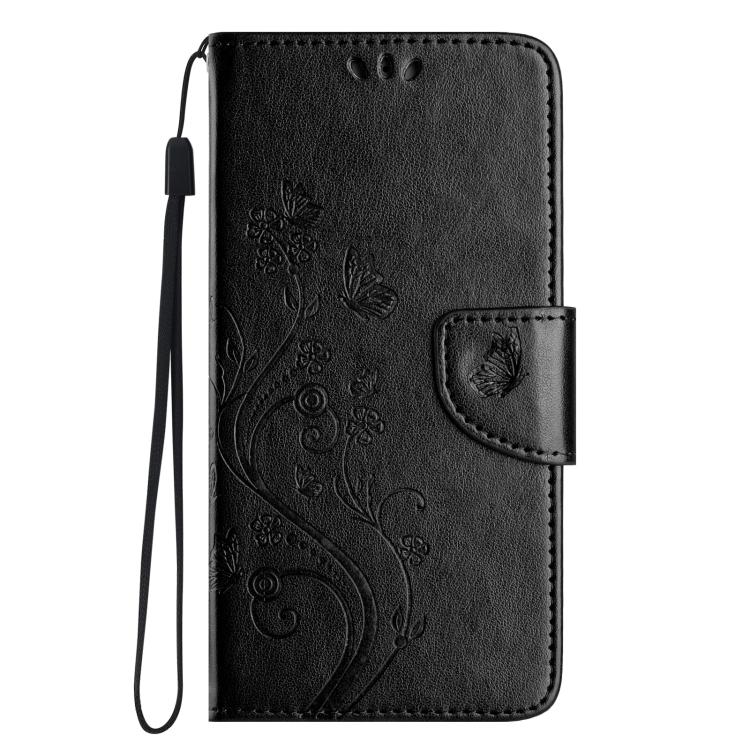 For iPhone 16e Butterfly Flower Pattern Flip Leather Phone Case(Black) - iPhone 16e Cases by buy2fix | Online Shopping UK | buy2fix