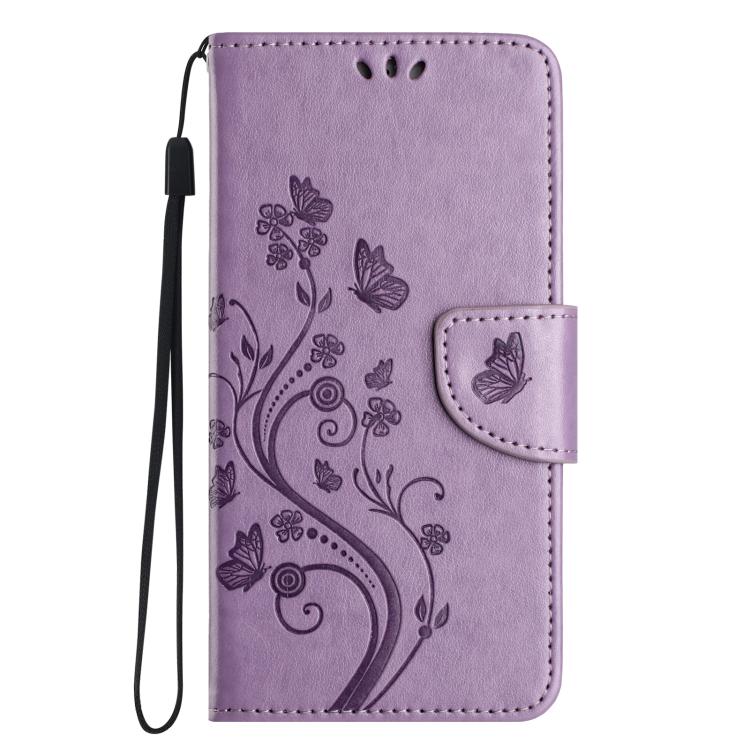 For iPhone 16e Butterfly Flower Pattern Flip Leather Phone Case(Light Purple) - iPhone 16e Cases by buy2fix | Online Shopping UK | buy2fix