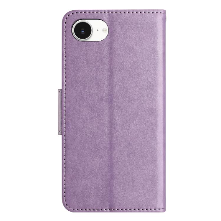 For iPhone 16e Butterfly Flower Pattern Flip Leather Phone Case(Light Purple) - iPhone 16e Cases by buy2fix | Online Shopping UK | buy2fix