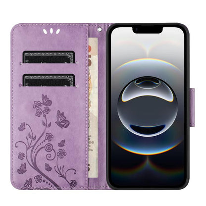 For iPhone 16e Butterfly Flower Pattern Flip Leather Phone Case(Light Purple) - iPhone 16e Cases by buy2fix | Online Shopping UK | buy2fix