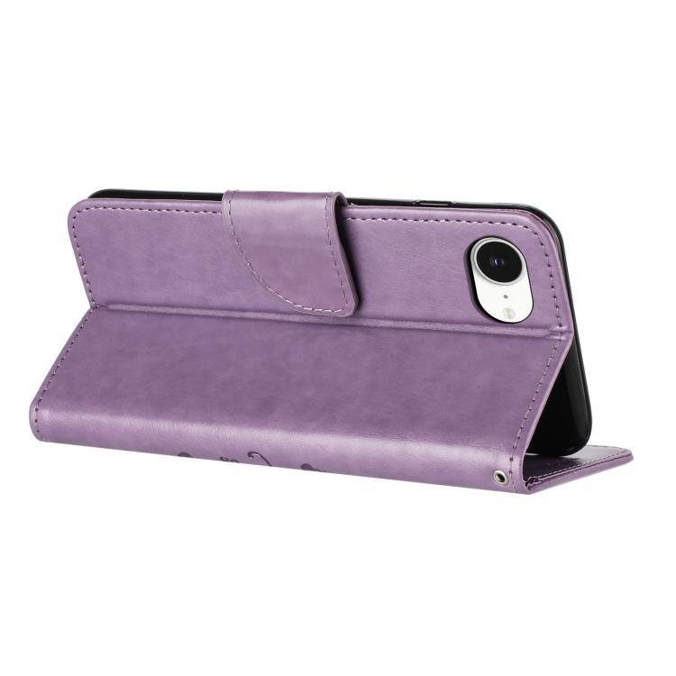 For iPhone 16e Butterfly Flower Pattern Flip Leather Phone Case(Light Purple) - iPhone 16e Cases by buy2fix | Online Shopping UK | buy2fix