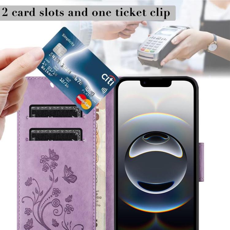 For iPhone 16e Butterfly Flower Pattern Flip Leather Phone Case(Light Purple) - iPhone 16e Cases by buy2fix | Online Shopping UK | buy2fix