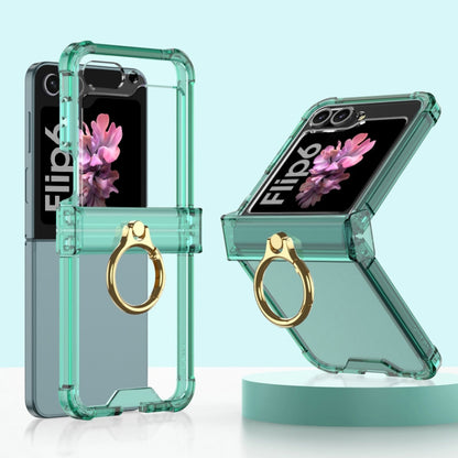 For Samsung Galaxy Z Flip6 / Flip7 FE Gkk Airbag Hinge Silicone Phone Case with Ring Holder(Transparent Green) - Galaxy Z Flip6 5G Cases by GKK | Online Shopping UK | buy2fix