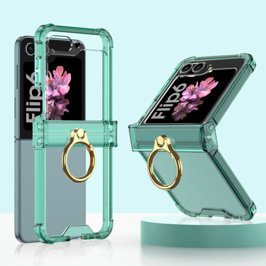 For Samsung Galaxy Z Flip6 / Flip7 FE Gkk Airbag Hinge Silicone Phone Case with Ring Holder(Transparent Green) - Galaxy Z Flip6 5G Cases by GKK | Online Shopping UK | buy2fix