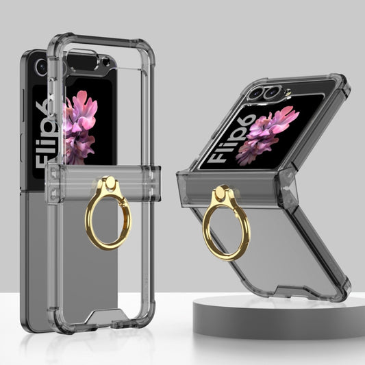 For Samsung Galaxy Z Flip6 / Flip7 FE Gkk Airbag Hinge Silicone Phone Case with Ring Holder(Transparent Black) - Galaxy Z Flip6 5G Cases by GKK | Online Shopping UK | buy2fix