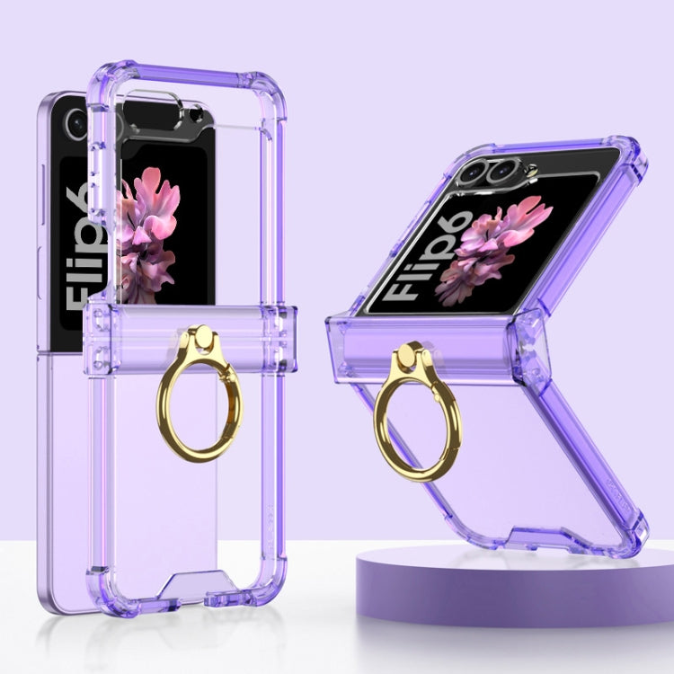 For Samsung Galaxy Z Flip6 / Flip7 FE Gkk Airbag Hinge Silicone Phone Case with Ring Holder(Transparent Purple) - Galaxy Z Flip6 5G Cases by GKK | Online Shopping UK | buy2fix