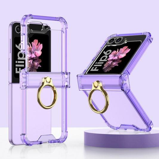 For Samsung Galaxy Z Flip6 / Flip7 FE Gkk Airbag Hinge Silicone Phone Case with Ring Holder(Transparent Purple) - Galaxy Z Flip6 5G Cases by GKK | Online Shopping UK | buy2fix