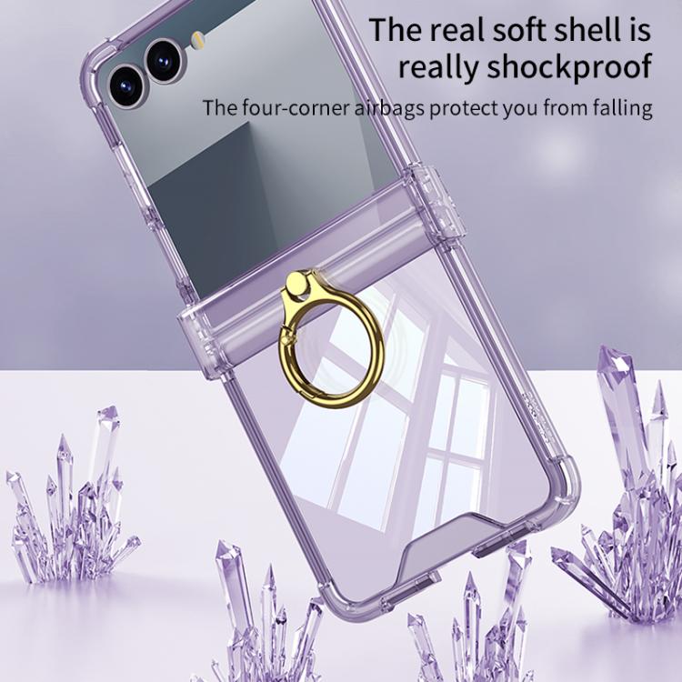 For Samsung Galaxy Z Flip7 5G Gkk Airbag Hinge Silicone Phone Case with Ring Holder(Transparent Blue) - Galaxy Z Flip7 5G Cases by GKK | Online Shopping UK | buy2fix