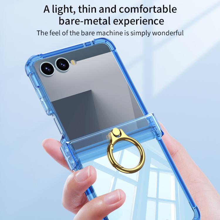 For Samsung Galaxy Z Flip7 5G Gkk Airbag Hinge Silicone Phone Case with Ring Holder(Transparent Green) - Galaxy Z Flip7 5G Cases by GKK | Online Shopping UK | buy2fix