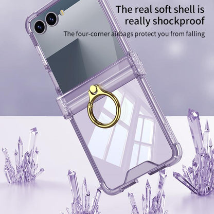 For Samsung Galaxy Z Flip7 5G Gkk Airbag Hinge Silicone Phone Case with Ring Holder(Transparent Green) - Galaxy Z Flip7 5G Cases by GKK | Online Shopping UK | buy2fix