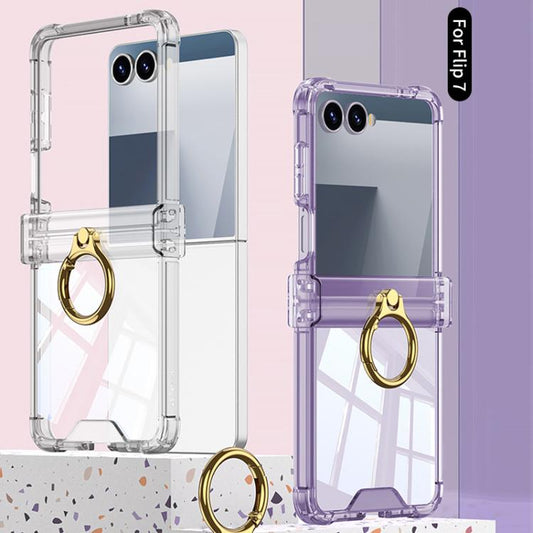 For Samsung Galaxy Z Flip7 5G Gkk Airbag Hinge Silicone Phone Case with Ring Holder(Transparent Black) - Galaxy Z Flip7 5G Cases by GKK | Online Shopping UK | buy2fix