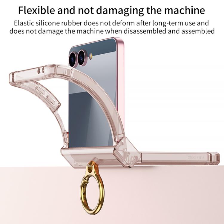 For Samsung Galaxy Z Flip7 5G Gkk Airbag Hinge Silicone Phone Case with Ring Holder(Transparent Black) - Galaxy Z Flip7 5G Cases by GKK | Online Shopping UK | buy2fix