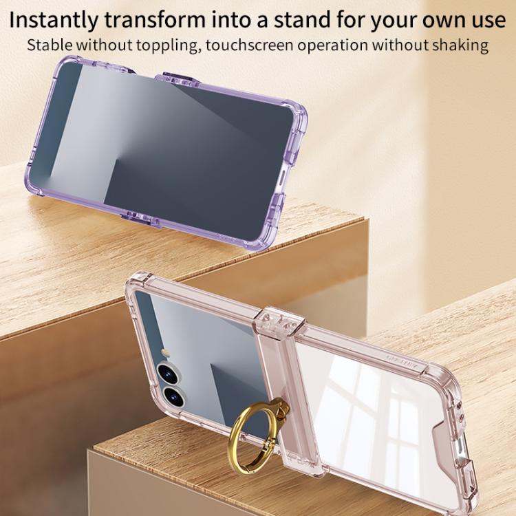 For Samsung Galaxy Z Flip7 5G Gkk Airbag Hinge Silicone Phone Case with Ring Holder(Transparent Black) - Galaxy Z Flip7 5G Cases by GKK | Online Shopping UK | buy2fix