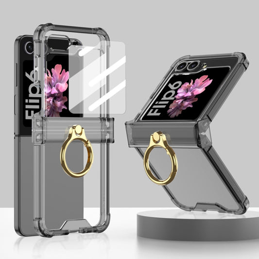 For Samsung Galaxy Z Flip6 / Flip7 FE Gkk Airbag Hinge Silicone Phone Case with Ring Holder & Tempered Film(Transparent Black) - Galaxy Z Flip6 5G Cases by GKK | Online Shopping UK | buy2fix