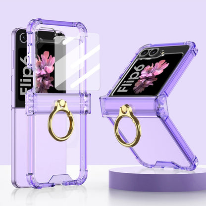 For Samsung Galaxy Z Flip6 / Flip7 FE Gkk Airbag Hinge Silicone Phone Case with Ring Holder & Tempered Film(Transparent Purple) - Galaxy Z Flip6 5G Cases by GKK | Online Shopping UK | buy2fix