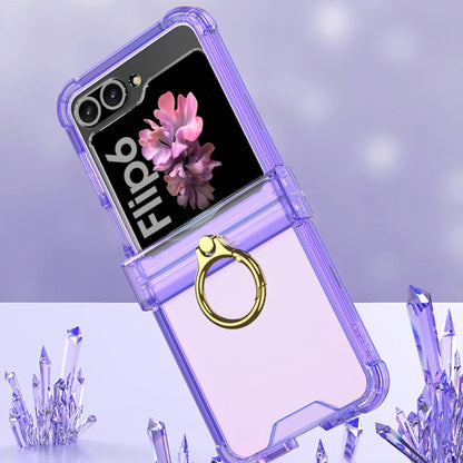 For Samsung Galaxy Z Flip6 / Flip7 FE Gkk Airbag Hinge Silicone Phone Case with Ring Holder & Tempered Film(Transparent Purple) - Galaxy Z Flip6 5G Cases by GKK | Online Shopping UK | buy2fix