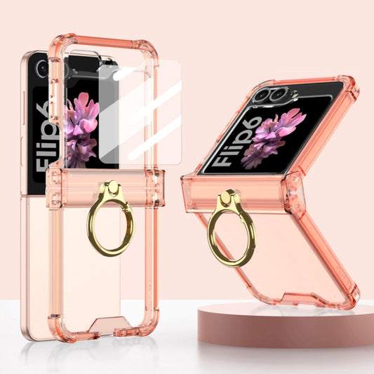 For Samsung Galaxy Z Flip6 / Flip7 FE Gkk Airbag Hinge Silicone Phone Case with Ring Holder & Tempered Film(Transparent Orange) - Galaxy Z Flip6 5G Cases by GKK | Online Shopping UK | buy2fix