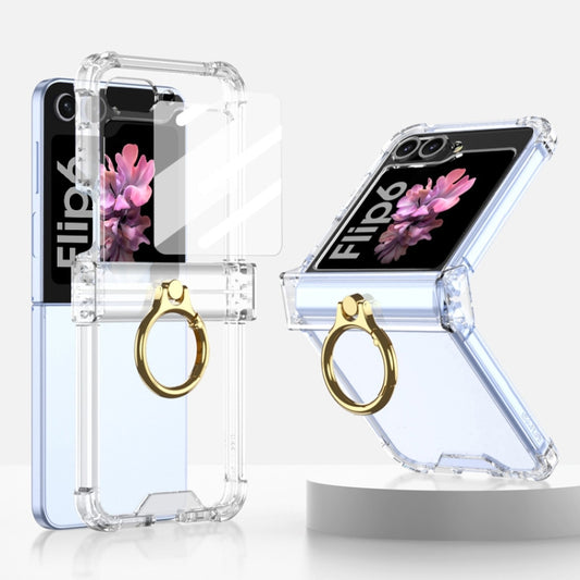 For Samsung Galaxy Z Flip6 / Flip7 FE Gkk Airbag Hinge Silicone Phone Case with Ring Holder & Tempered Film(Transparent) - Galaxy Z Flip6 5G Cases by GKK | Online Shopping UK | buy2fix