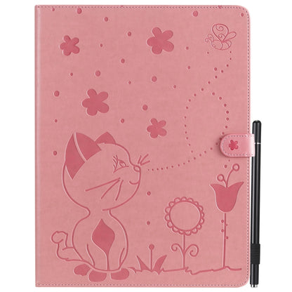 For iPad Pro 12.9 (2020) & (2018) Cat Bee Embossing Pattern Horizontal Flip Leather Tablet Case with Holder & Card Slots & Wallet & Pen Slot(Pink) - iPad Pro 12.9 (2020) Cases by buy2fix | Online Shopping UK | buy2fix