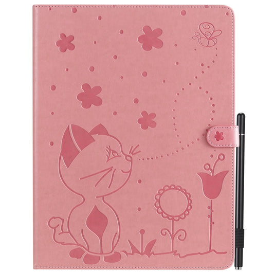 For iPad Pro 12.9 (2020) & (2018) Cat Bee Embossing Pattern Horizontal Flip Leather Tablet Case with Holder & Card Slots & Wallet & Pen Slot(Pink) - iPad Pro 12.9 (2020) Cases by buy2fix | Online Shopping UK | buy2fix
