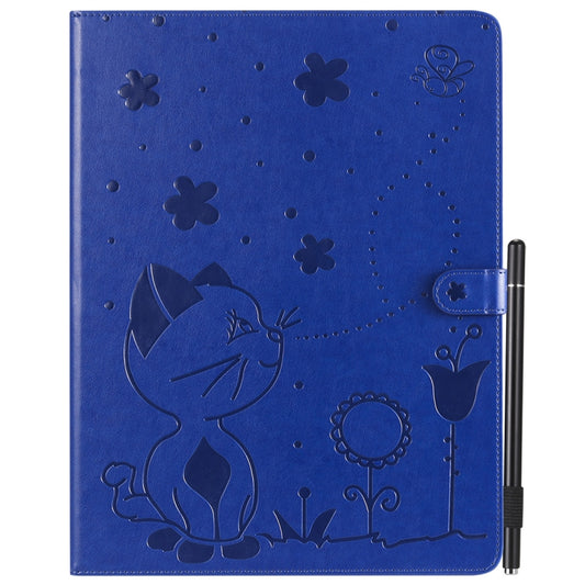 For iPad Pro 12.9 (2020) & (2018) Cat Bee Embossing Pattern Horizontal Flip Leather Tablet Case with Holder & Card Slots & Wallet & Pen Slot(Blue) - iPad Pro 12.9 (2020) Cases by buy2fix | Online Shopping UK | buy2fix