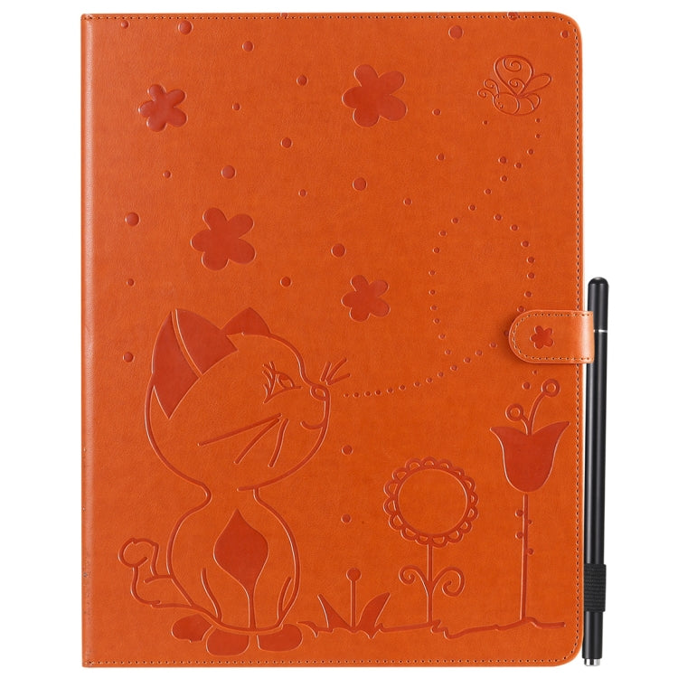 For iPad Pro 12.9 (2020) & (2018) Cat Bee Embossing Pattern Horizontal Flip Leather Tablet Case with Holder & Card Slots & Wallet & Pen Slot(Orange) - iPad Pro 12.9 (2020) Cases by buy2fix | Online Shopping UK | buy2fix