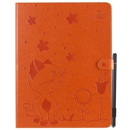 For iPad Pro 12.9 (2020) & (2018) Cat Bee Embossing Pattern Horizontal Flip Leather Tablet Case with Holder & Card Slots & Wallet & Pen Slot(Orange) - iPad Pro 12.9 (2020) Cases by buy2fix | Online Shopping UK | buy2fix