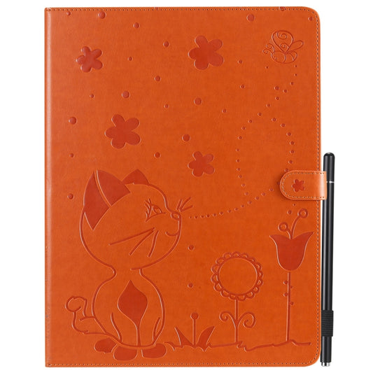 For iPad Pro 12.9 (2020) & (2018) Cat Bee Embossing Pattern Horizontal Flip Leather Tablet Case with Holder & Card Slots & Wallet & Pen Slot(Orange) - iPad Pro 12.9 (2020) Cases by buy2fix | Online Shopping UK | buy2fix