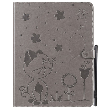 For iPad Pro 12.9 (2020) & (2018) Cat Bee Embossing Pattern Horizontal Flip Leather Tablet Case with Holder & Card Slots & Wallet & Pen Slot(Grey) - iPad Pro 12.9 (2020) Cases by buy2fix | Online Shopping UK | buy2fix