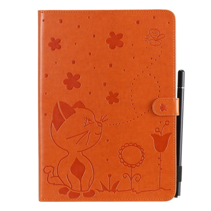 For iPad Air 2 / Air / 9.7 (2018) & (2017) Cat Bee Embossing Pattern Horizontal Flip Leather Case with Holder & Card Slots & Wallet & Pen Slot & Wake-up / Sleep Function(Orange) - iPad 9.7 (2018) & (2017) Cases by buy2fix | Online Shopping UK | buy2fix