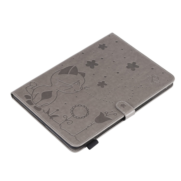 For iPad Air 2 / Air / 9.7 (2018) & (2017) Cat Bee Embossing Pattern Horizontal Flip Leather Case with Holder & Card Slots & Wallet & Pen Slot & Wake-up / Sleep Function(Grey) - iPad 9.7 (2018) & (2017) Cases by buy2fix | Online Shopping UK | buy2fix