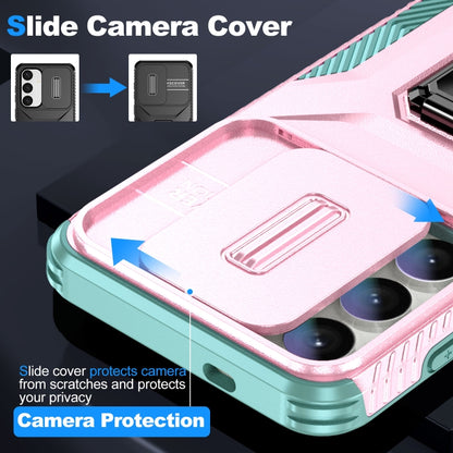 For Samsung Galaxy S24+ 5G / S25+ 5G Sliding Camshield Holder Phone Case(Pink + Grey Green) - Galaxy S24+ 5G Cases by buy2fix | Online Shopping UK | buy2fix