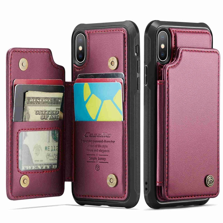 For iPhone XS Max CaseMe C22 Card Slots Holder RFID Anti-theft Phone Case(Wine Red) by CaseMe
